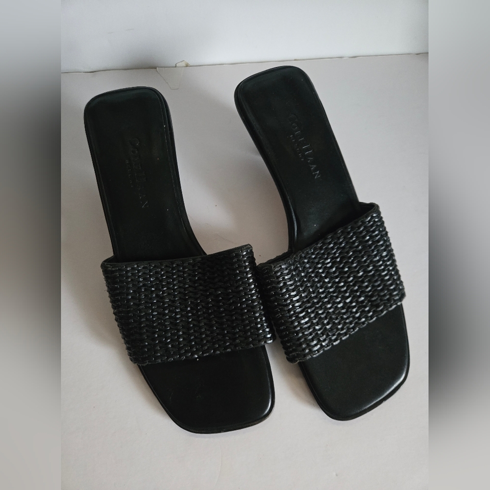 Cole Haan Woven Black Slide Sandals